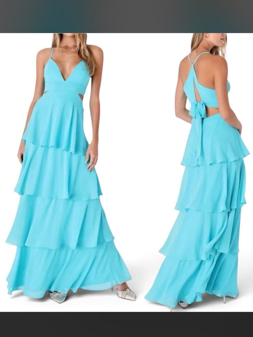 Lulus Tier and Now Blue Tie-Back Tiered Maxi Dress - Picture 2 of 6
